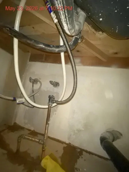 Slab leak repair complete — new copper supply lines installed, floor ready to patch, Hemet CA