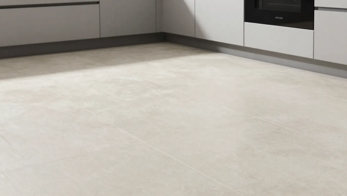 Water damage on kitchen tile floor — slab leak, Hemet CA